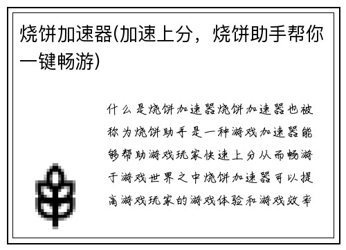 烧饼加速器(加速上分，烧饼助手帮你一键畅游)